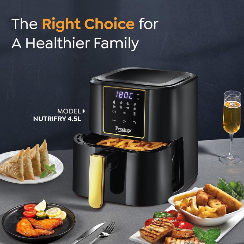 Prestige Nutrifry 4.5L Digital Air Fryer| 80% less Oil Consumption | 8 Preset Menu | Fry, Grill, Roast, Bake, Reheat