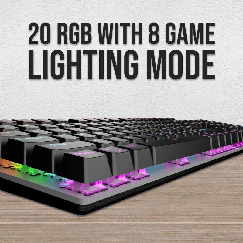 Quantum Rapid Strike Mechanical Wired Gaming Keyboard with Dedicated Multimedia Keys, 6-Colour RGB LED, 12 Adjustable Lighting Modes, Spill-Resistant, Aluminium Body and Rupee Key, QHM9850 (Black)