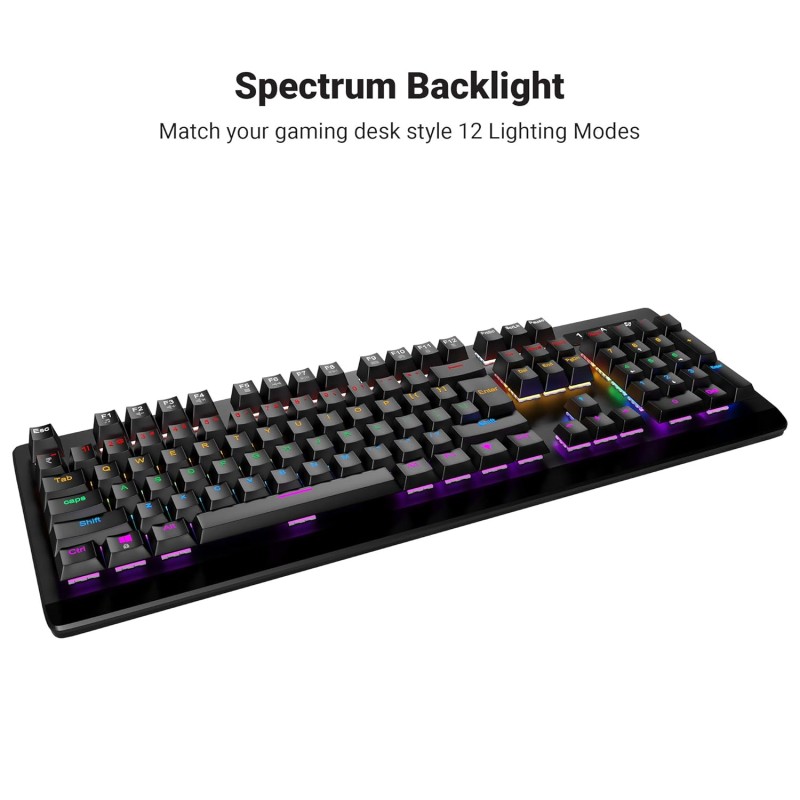 Quantum Rapid Strike Mechanical Wired Gaming Keyboard with Dedicated Multimedia Keys, 6-Colour RGB LED, 12 Adjustable Lighting Modes, Spill-Resistant, Aluminium Body and Rupee Key, QHM9850 (Black)