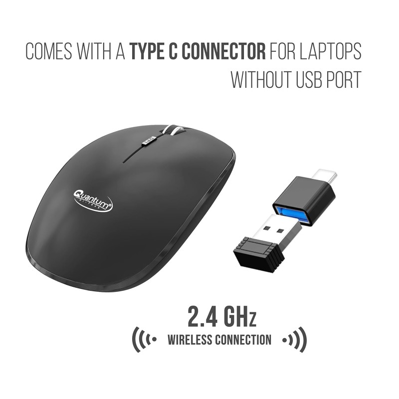 Quantum Wireless Mouse with Upto 12 Months Battery Life(Cell Included), Silent Ketboard (Black)
