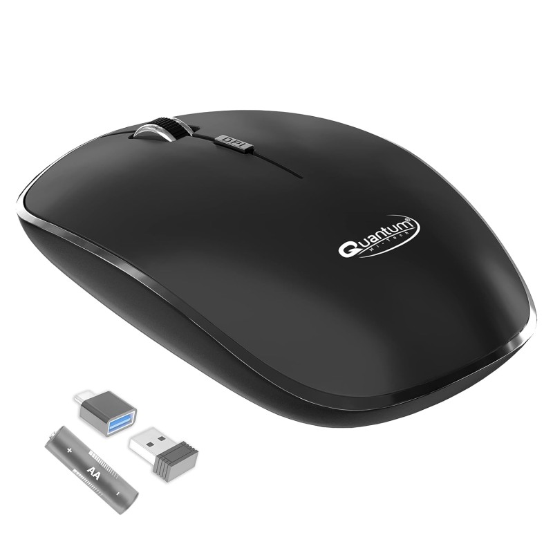 Quantum Wireless Mouse with Upto 12 Months Battery Life(Cell Included), Silent Ketboard (Black)