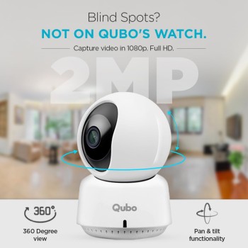 Qubo Smart 360° 2MP [1080p] Wi-Fi Security Camera | Indoor CCTV Cam for Home | AI Person Detection | Automatic Alarm | App Alerts | NightPulse Vision | SD & Cloud Storage | Made in India