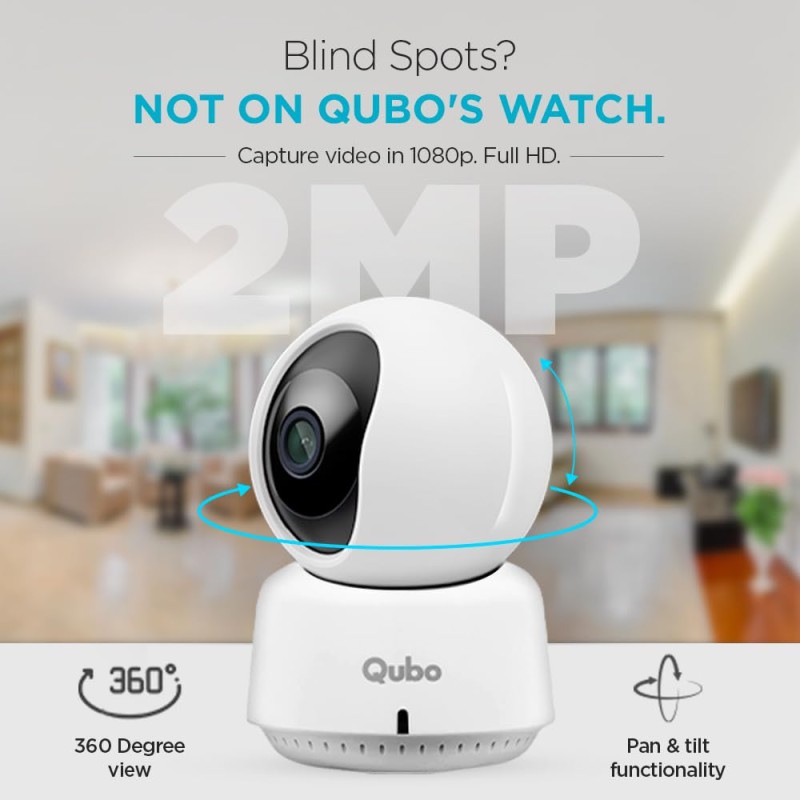 Qubo Smart 360° 2MP [1080p] Wi-Fi Security Camera | Indoor CCTV Cam for Home | AI Person Detection | Automatic Alarm | App Alerts | NightPulse Vision | SD & Cloud Storage | Made in India