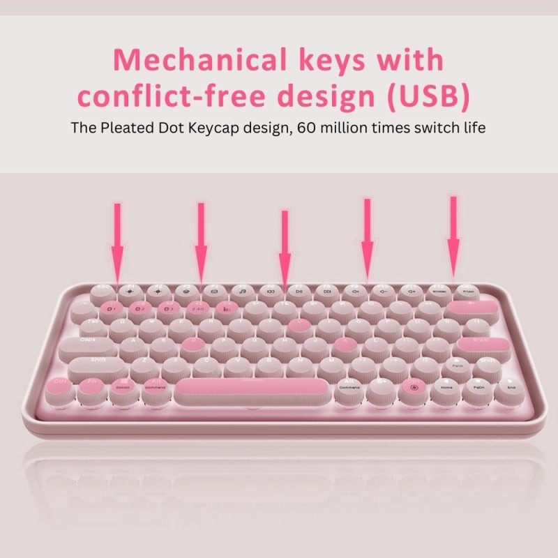 RAPOO Ralemo Pre 5 Mechanical Keyboard with Multi-Mode Technology (Bluetooth), Backlight Enabled & Built in Battery. Compatible with Windows/Chromebook/PC/Laptop (Pink)