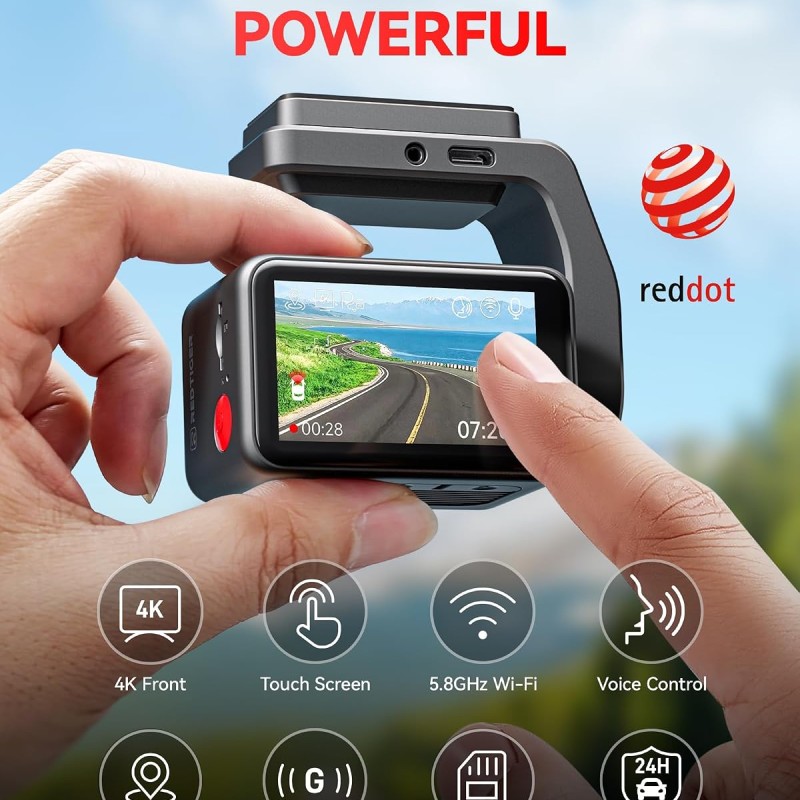 REDTIGER A4 4K+1080P Dual Dash Cam for Car, Clear Night View, 5.8GHz WiFi with App Control, GPS Tracking