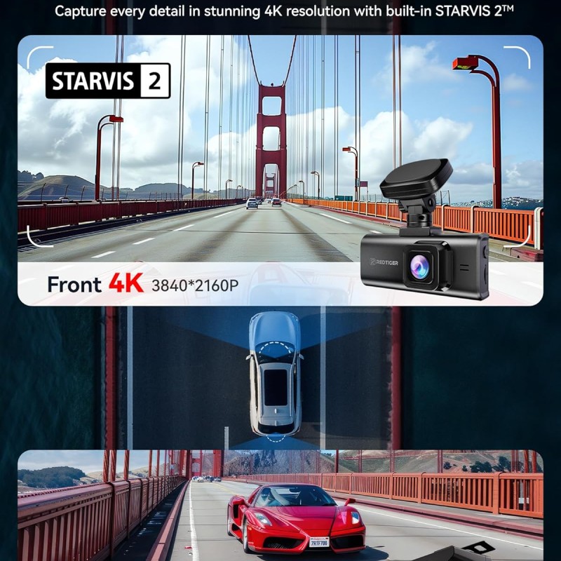 REDTIGER F7N Elite 4K HDR Dual Dash Cam Front & Rear, STARVIS 2 Sensor, 5.8GHz WiFi 6 and APP Control