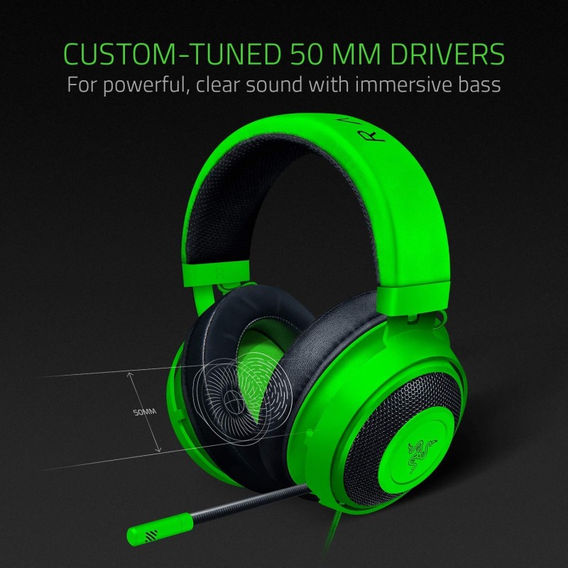 Razer Kraken Gaming Headset: Lightweight Aluminum Frame, Retractable Noise Isolating Microphone, For PC, PS4, PS5, Switch, Xbox One, Xbox Series X & S,Mobile,3.5mm Audio Jack– Green-RZ04-02830200-R3M1