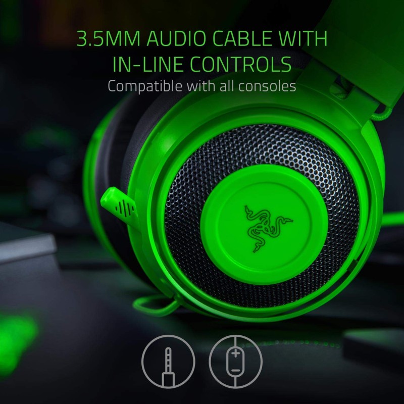 Razer Kraken Gaming Headset: Lightweight Aluminum Frame, Retractable Noise Isolating Microphone, For PC, PS4, PS5, Switch, Xbox One, Xbox Series X & S,Mobile,3.5mm Audio Jack– Green-RZ04-02830200-R3M1