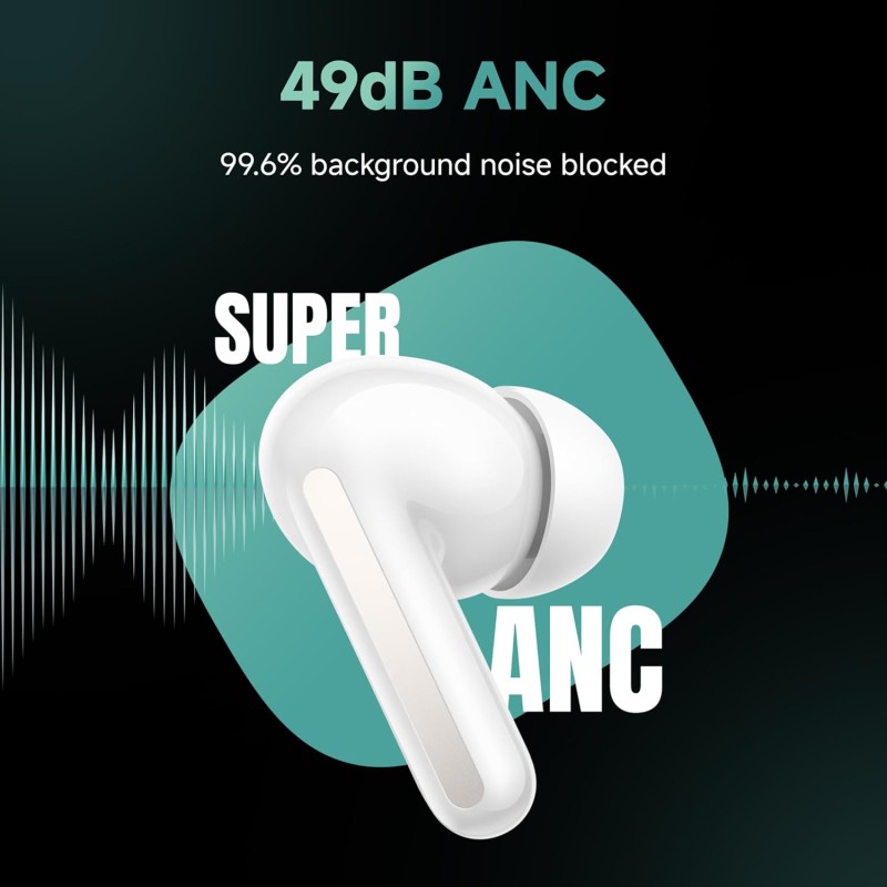 Redmi Buds 6, Dual Driver TWS in Ear Earbuds, 49dB Hybrid Active Noise Cancellation, Spatial Audio, Dual Device Connection, Quad Mic AI ENC, 42 Hrs Playtime, Custom EQ, Wireless Earbuds (White)