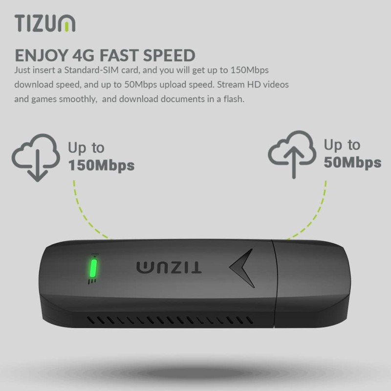 TizumZ-01-4G Fast LTE Wireless USB Single Band Dongle Stick Black