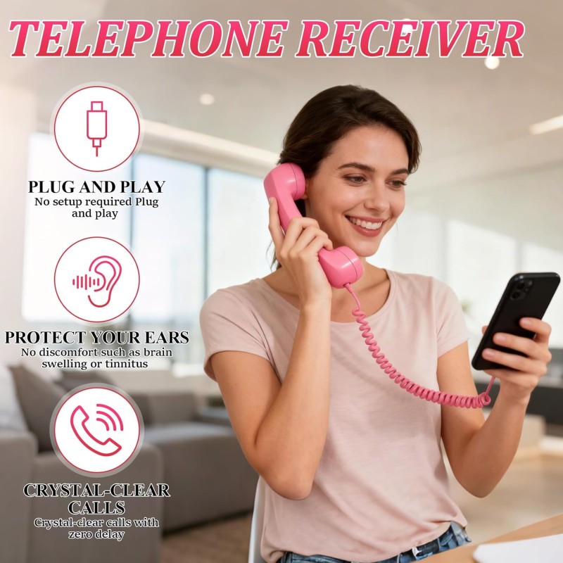 Retro Phone Handset, 2026 New Retro Style Type-C Phone Handset,Vintage Wired Plug in Handheld Cell Phone (Black)