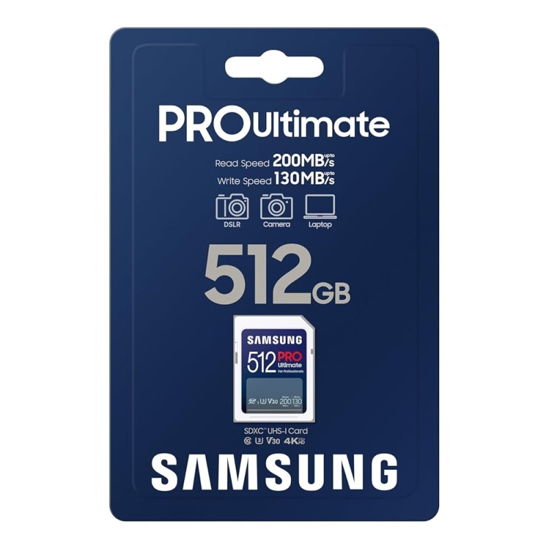 SAMSUNG PRO Ultimate Full Size 512GB SDXC Memory Card, Up to 200 MB/s, 4K UHD, UHS-I, C10, U3, V30, A2 MB-SY512S/WW
