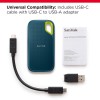 SANDISK Extreme 1TB Portable External SSD, 1050MB/s R, 1000MB/s W, 3m Drop Protection, IP65 Water/dust Resistant, PC,MAC & TypeC Smartphone Compatible