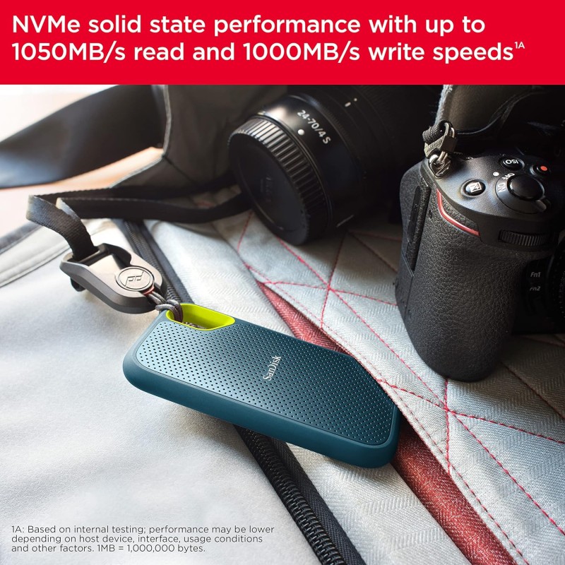 SANDISK Extreme 1TB Portable External SSD, 1050MB/s R, 1000MB/s W, 3m Drop Protection, IP65 Water/dust Resistant, PC,MAC & TypeC Smartphone Compatible
