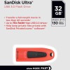SANDISK Ultra 32GB, USB 3.0, Flash Drive, Upto 130MB/s R, Pendrive, Red (SDCZ48-032G-U46R)