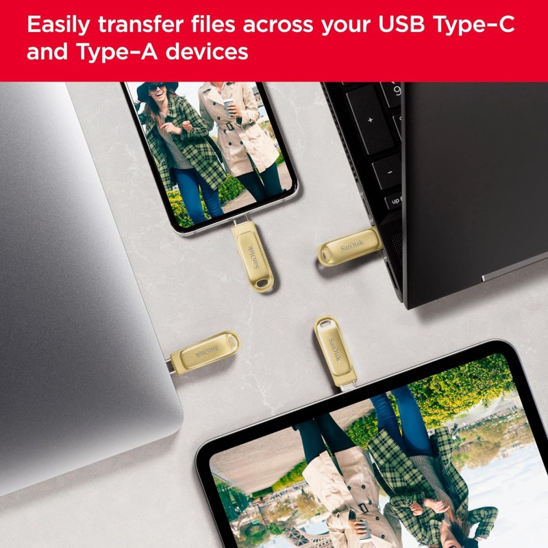 SANDISK Ultra Dual Drive Luxe Type-C 128GB, OTG, Upto 400MB/s, Pendrive, Gold,  (SDDDC4-128G-I35GD)