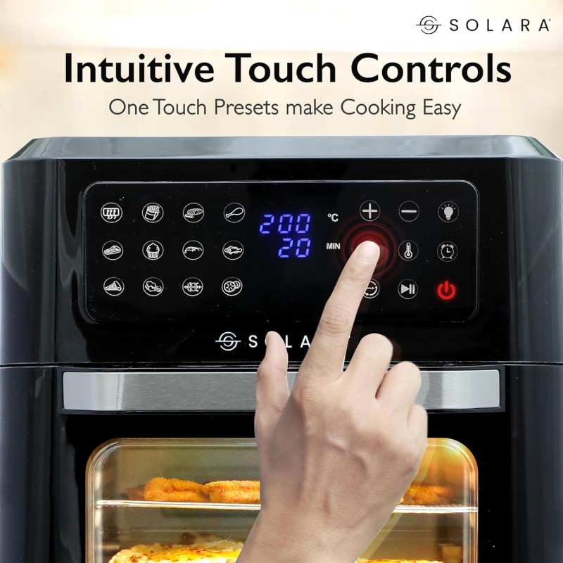 SOLARA 12L Air Fryer Oven for Home Kitchen, 1800W OTG Air Fryer Oven 12 Litre with 12 Presets, 9 Accessories Black
