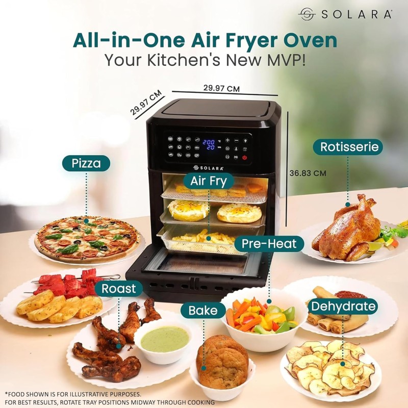 SOLARA 12L Air Fryer Oven for Home Kitchen, 1800W OTG Air Fryer Oven 12 Litre with 12 Presets, 9 Accessories Black