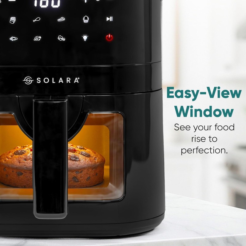 SOLARA Air Fryer For Home 4.5L with See Through Window, 10 Preset menus, 360° High Speed Air Circulation for Fry Black
