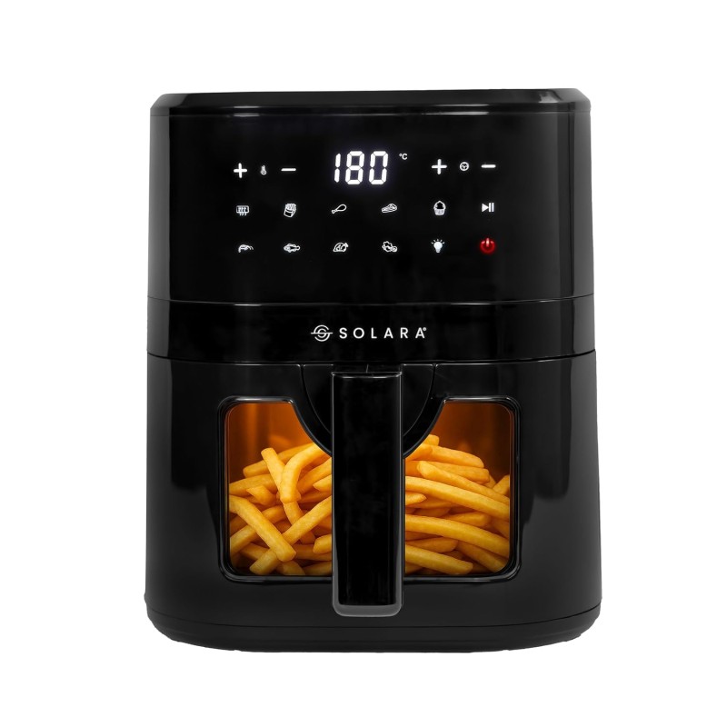 SOLARA Air Fryer For Home 4.5L with See Through Window, 10 Preset menus, 360° High Speed Air Circulation for Fry Black