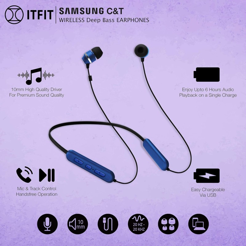 Samsung C&T ITFIT Wireless Bluetooth in Ear Earphones with Mic (Black, Blue)
