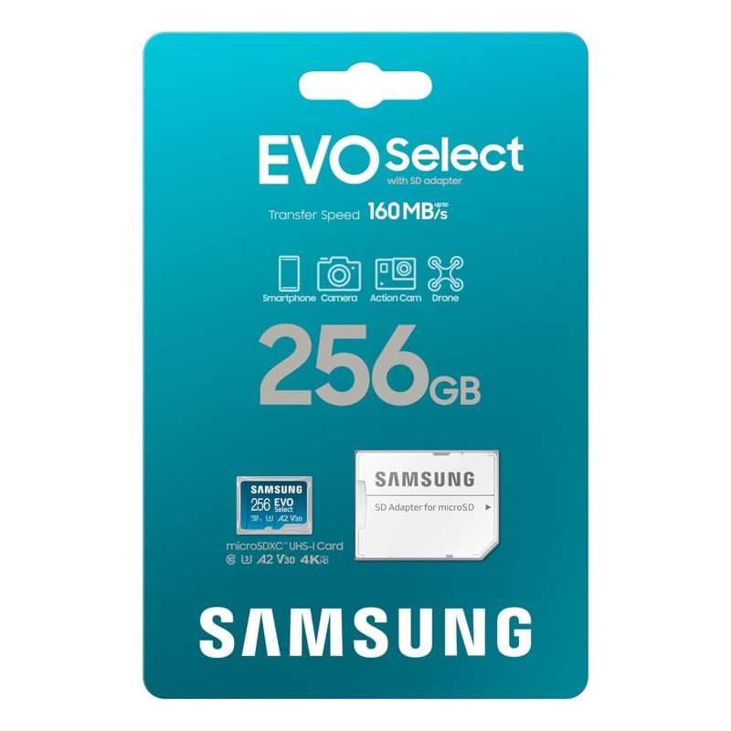 Samsung EVO Select 256GB microSDXC Memory Card + Adapter, Up to 160MB/s