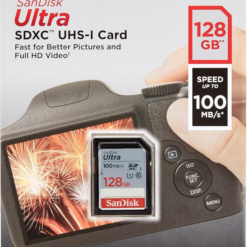SanDisk 128GB Ultra SDXC UHS-I Memory Card - 100MB/s, C10, U1, Full HD, SD Card - SDSDUNR-128G-GN6IN