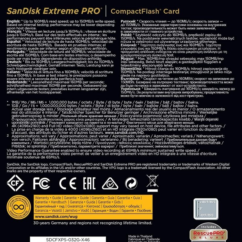 SanDisk 32GB Extreme Pro CompactFlash Memory Card (160MB/s)