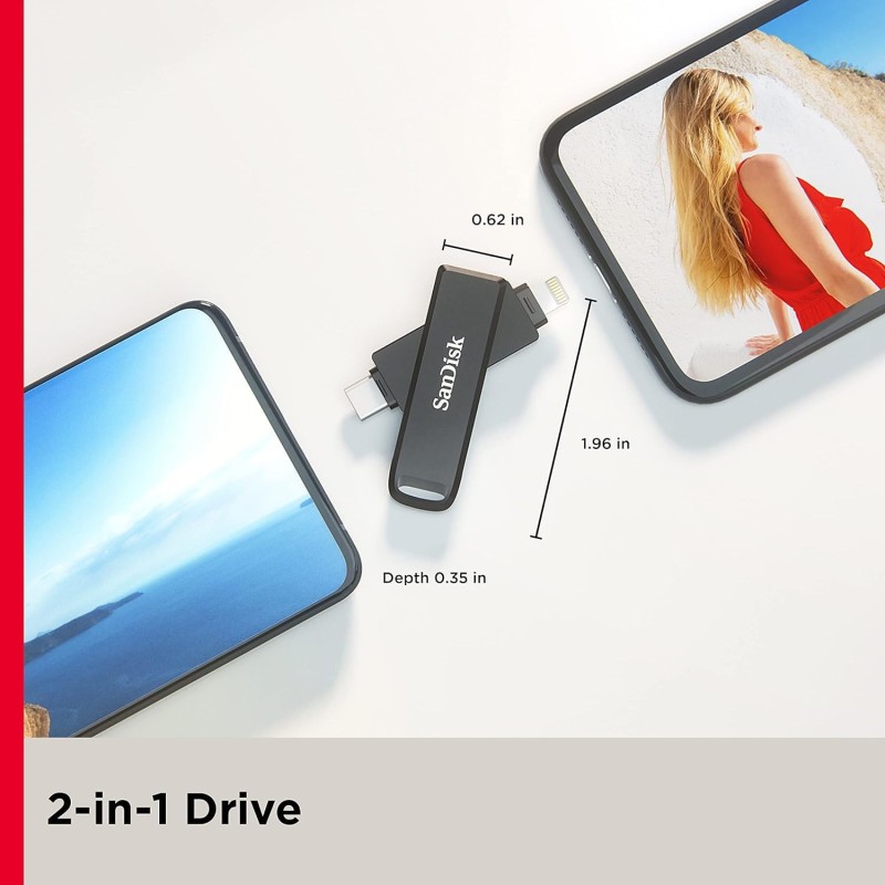 SanDisk 64 GB iXpand USB 3.0 Flash Drive Luxe for iPhone, iPad Pro, MAC Devices, Type-C Android Phone & Other Devices (SDIX70N-064G-GN6NN)