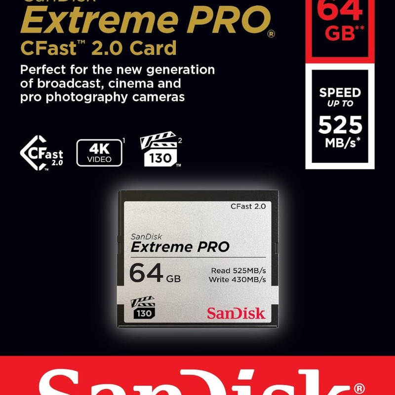 SanDisk 64GB Extreme Pro CFast 2.0 Memory Card (SDCFSP-064G-G46D)