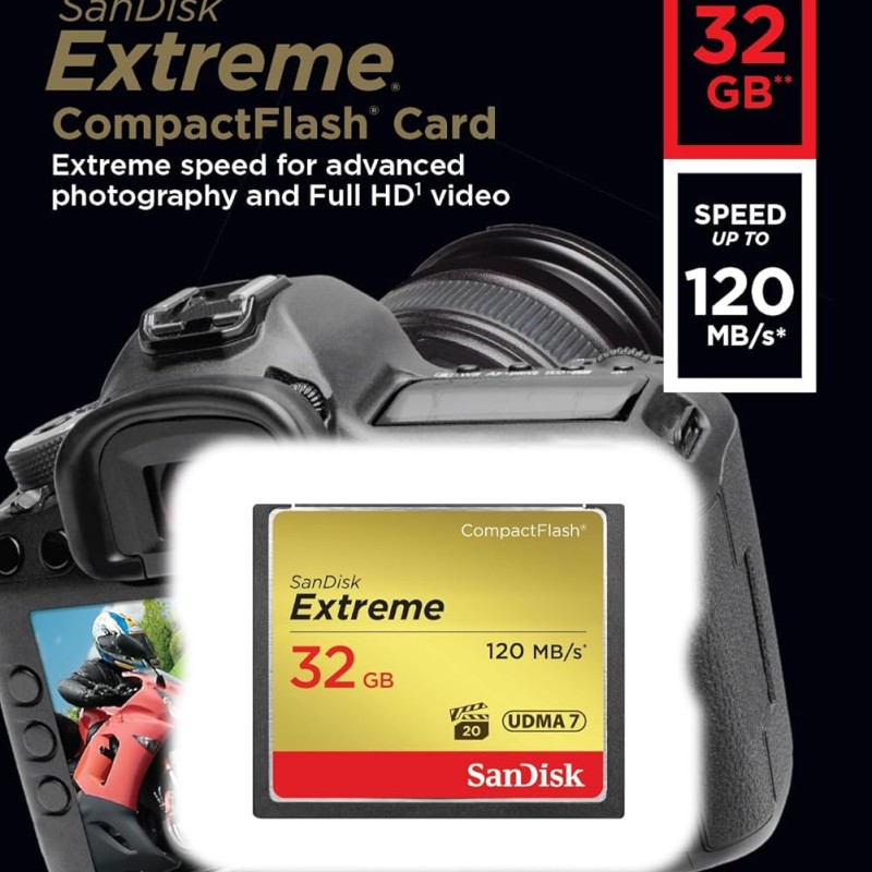 SanDisk Extreme 32GB CompactFlash Memory Card UDMA 7 Speed Up To 120MB/s