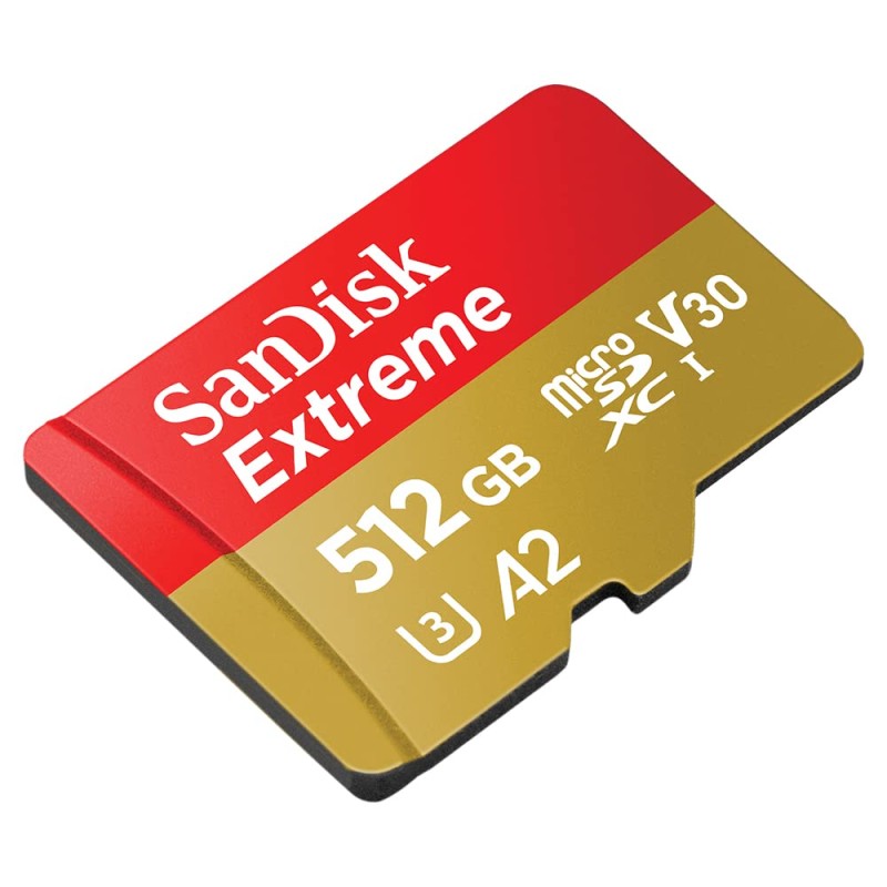 SanDisk Extreme 512GB microSDXC UHS-I, V30, 190MB/s Read, 130MB/s Write, Memory Card.