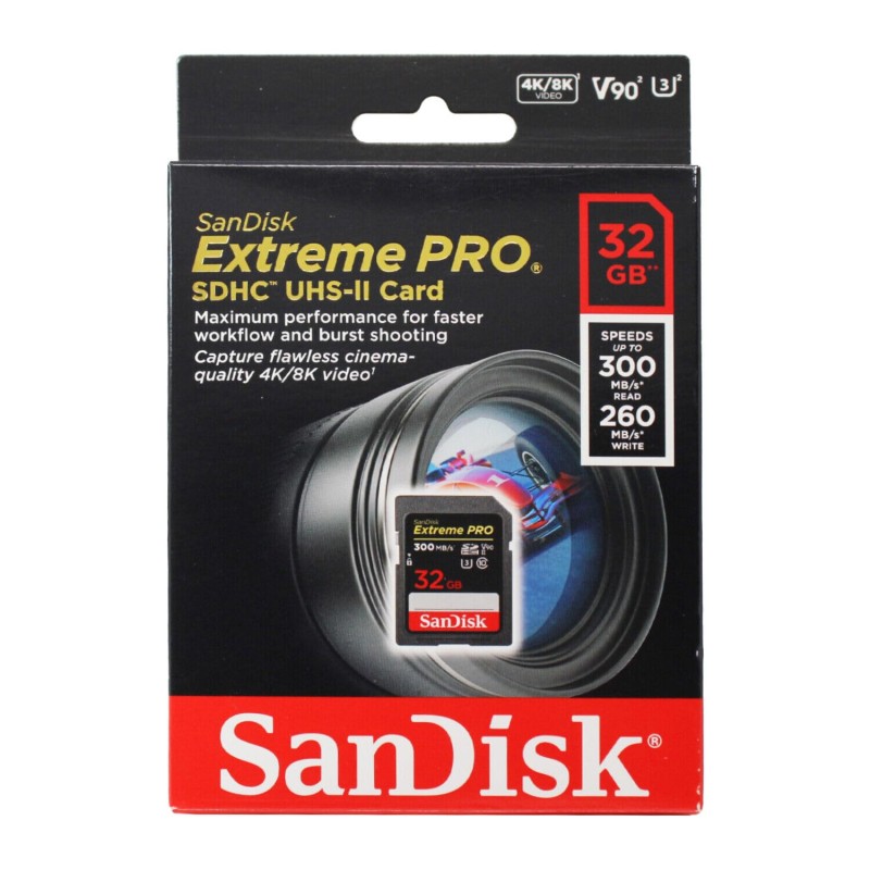 SanDisk Extreme PRO 32GB SDHC Memory Card up to 300MB/s, UHS-II, Class 10, U3, V90 for 8K Video, Black