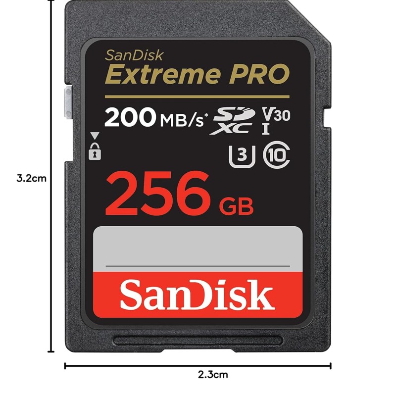 SanDisk Extreme Pro SD UHS I 256GB Card for 4K Video for DSLR and Mirrorless Cameras 200MB/s Read & 140MB/s Write