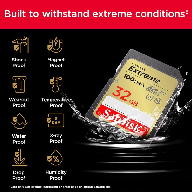 SanDisk Extreme SD UHS-I 32GB Card for 4K Video for DSLR and Mirrorless Cameras | Up to 100MB/s Read Write