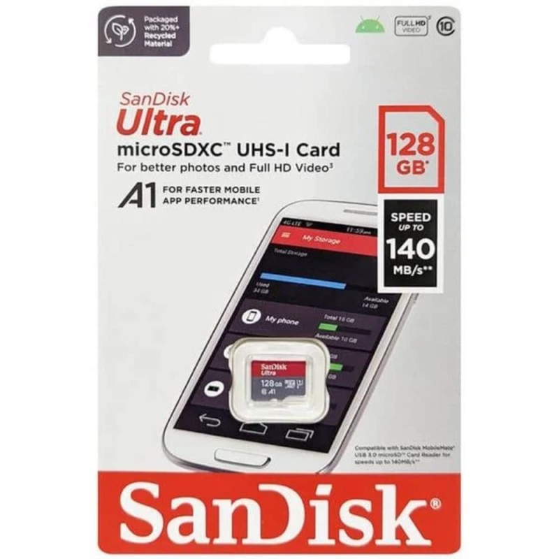SanDisk Ultra 128GB microSDXC UHS-I, 140MB/s R, Memory Card