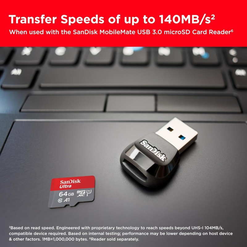 SanDisk Ultra 64GB microSDXC UHS-I, 140MB/s R, Memory Card