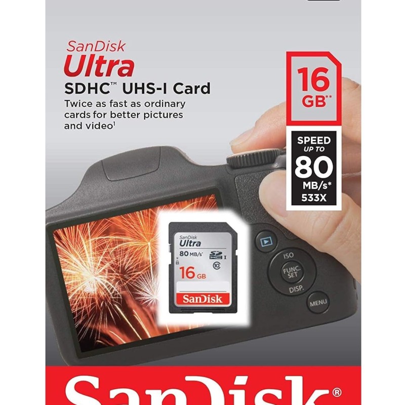 SanDisk Ultra Class 10 UHS-I 16GB SDHC Memory Card (80 MB/s)