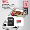 Sandisk 16GB Class 10 Ultra MicroSD UHS-A1 Card with Adapter (SDSQUAR-016G-GO61A)
