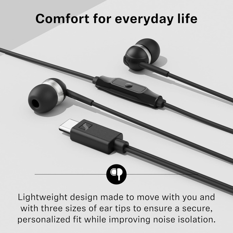 Sennheiser CX 80U Wired in-Ear Earphones with in-Line Microphone, One Button Smart Control Black