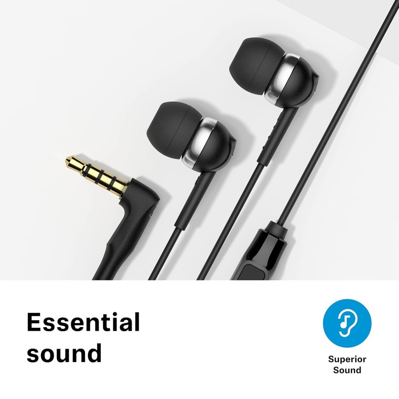 Sennheiser CX 80s Wired in Ear Earphones with in-Line Microphone, Superior Sound, One Button Smart Control, Black