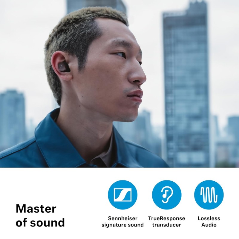 Sennheiser MOMENTUM True Wireless 4 Earbuds,TrueResponse Drivers, Lossless Audio, Auracast, Adaptive ANC, Anti‑Wind+Transparency Modes, 30 Hrs Battery, Qi Fast Charge, 6‑Mics,1Y Warranty, White-Silver