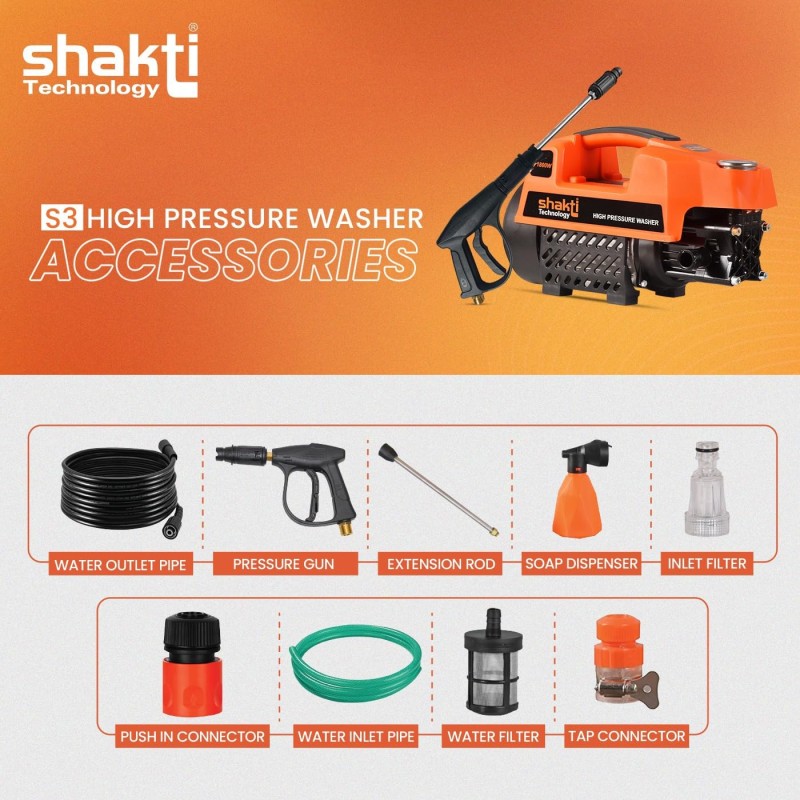 Shakti Technology S3 High Pressure Car Washer Machine 1800 Watts and Pressure 120 Bar for Cleaning Car, Bike & Home