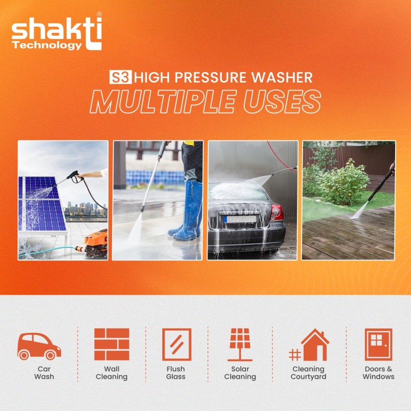 Shakti Technology S3 High Pressure Car Washer Machine 1800 Watts and Pressure 120 Bar for Cleaning Car, Bike & Home