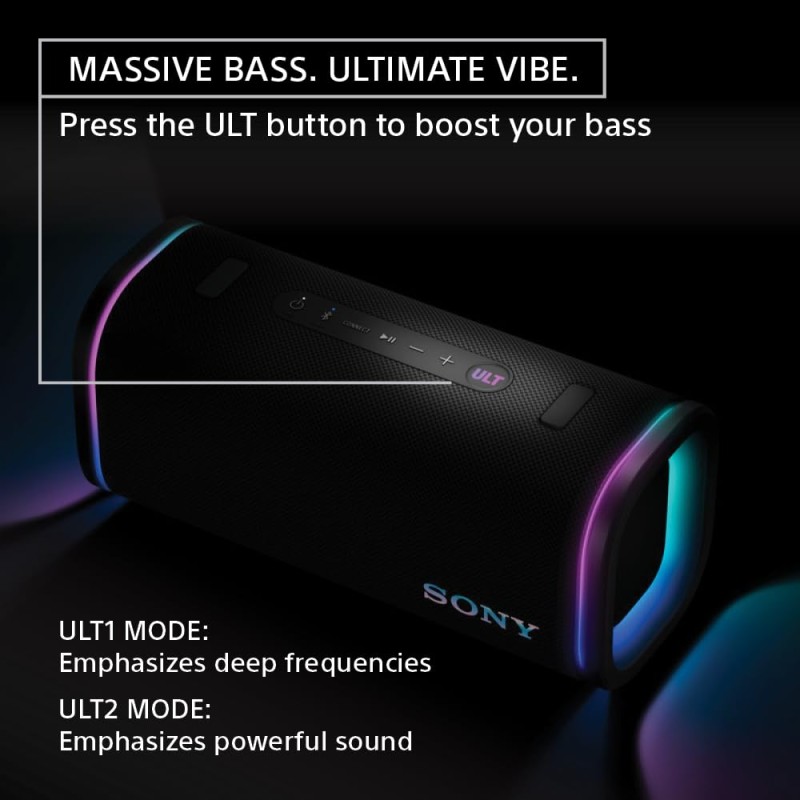 Sony New ULT Field 5 Wireless Bluetooth Speaker, 25hrs Playtime, Massive Bass, Shoulder Strap, Built in Power Bank, IP67 Water Black