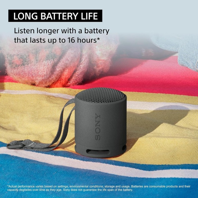 Sony SRS-XB100 Wireless Bluetooth Portable Lightweight Super-Compact Travel Speaker, Extra-Durable IP67 Waterproof-Black