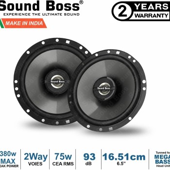 Sound Boss Car Speaker SB-CX-62SI Premium 16.51 cm (6.5 inch) 2-Way Coaxial Speakers (Black), Peak Power - 380 W, RMS Power - 75W, Rated Power - 70W