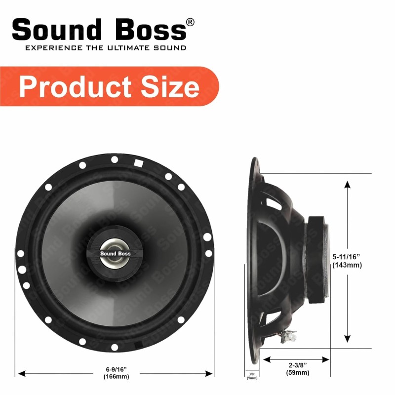 Sound Boss Car Speaker SB-CX-62SI Premium 16.51 cm (6.5 inch) 2-Way Coaxial Speakers (Black), Peak Power - 380 W, RMS Power - 75W, Rated Power - 70W