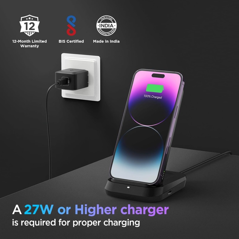 Spigen Power Bank 10000mAh Fast Charging, 5 in 1 Wireless Power Bank, Wireless AirPods Charger, TWS Charger, Lithium Polymer, Cradle USB-C Type, (Uto C Cable Included) - Black