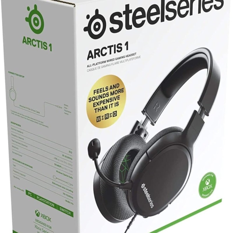 Steelseries Arctis 1 Wired Over Ear Gaming Headphones with Mic - Detachable Clearcast Lightweight Steel-Reinforced Headband for Pc, Ps5, Ps4, Xbox Series X|S, Xbox One, Mobile Gaming (Black)
